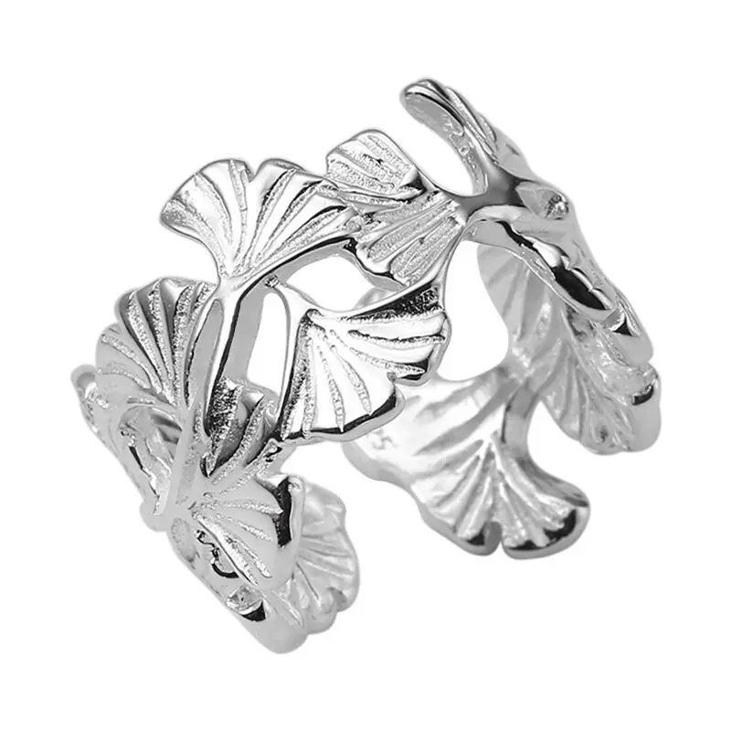 BF CLUB  Silver Color Ginkgo biloba Rings For Women Counple Wedding Engagement Silver Women\'s Vintage Ring Fine Jewelry