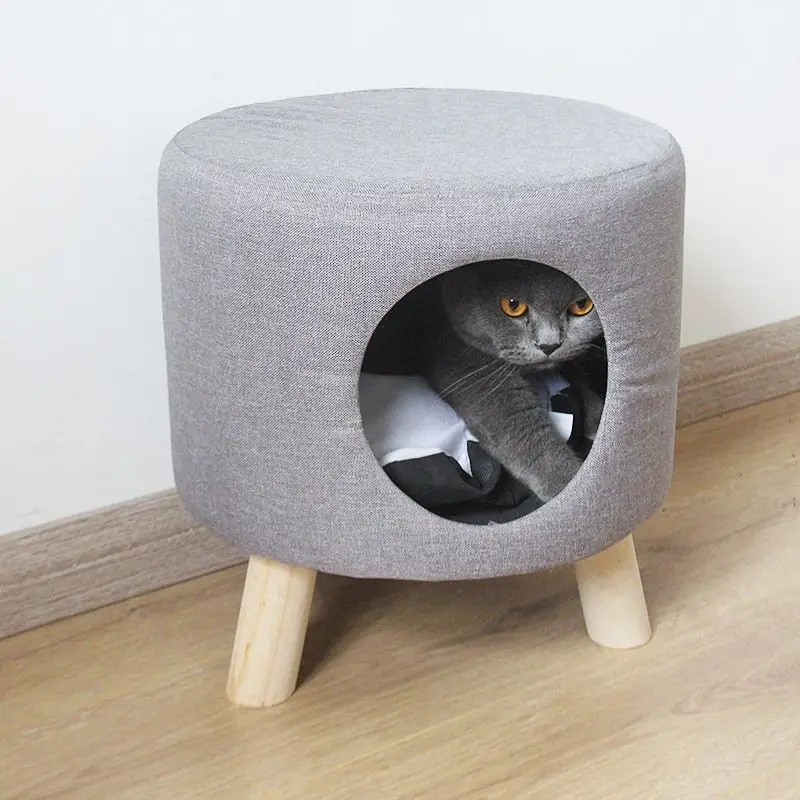 Cat Nest Small Stool Household Low Stool for 5 Kg Cat Nest Foot Stools Round Stools Warm Cats Hole Bench Ottoman Storage Pouf