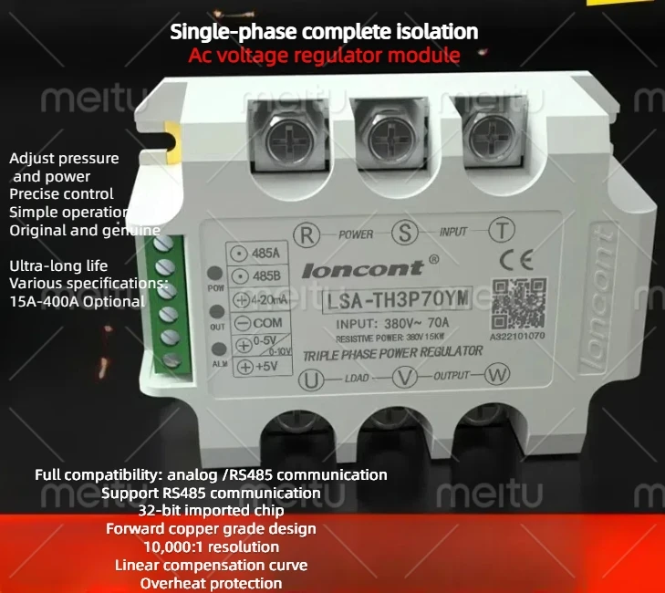 Imagem -03 - Módulo Regulador de Tensão ac Trifásico Comunicação Rs485 Modbus-rtu Scr Regulador de Potência de Escurecimento