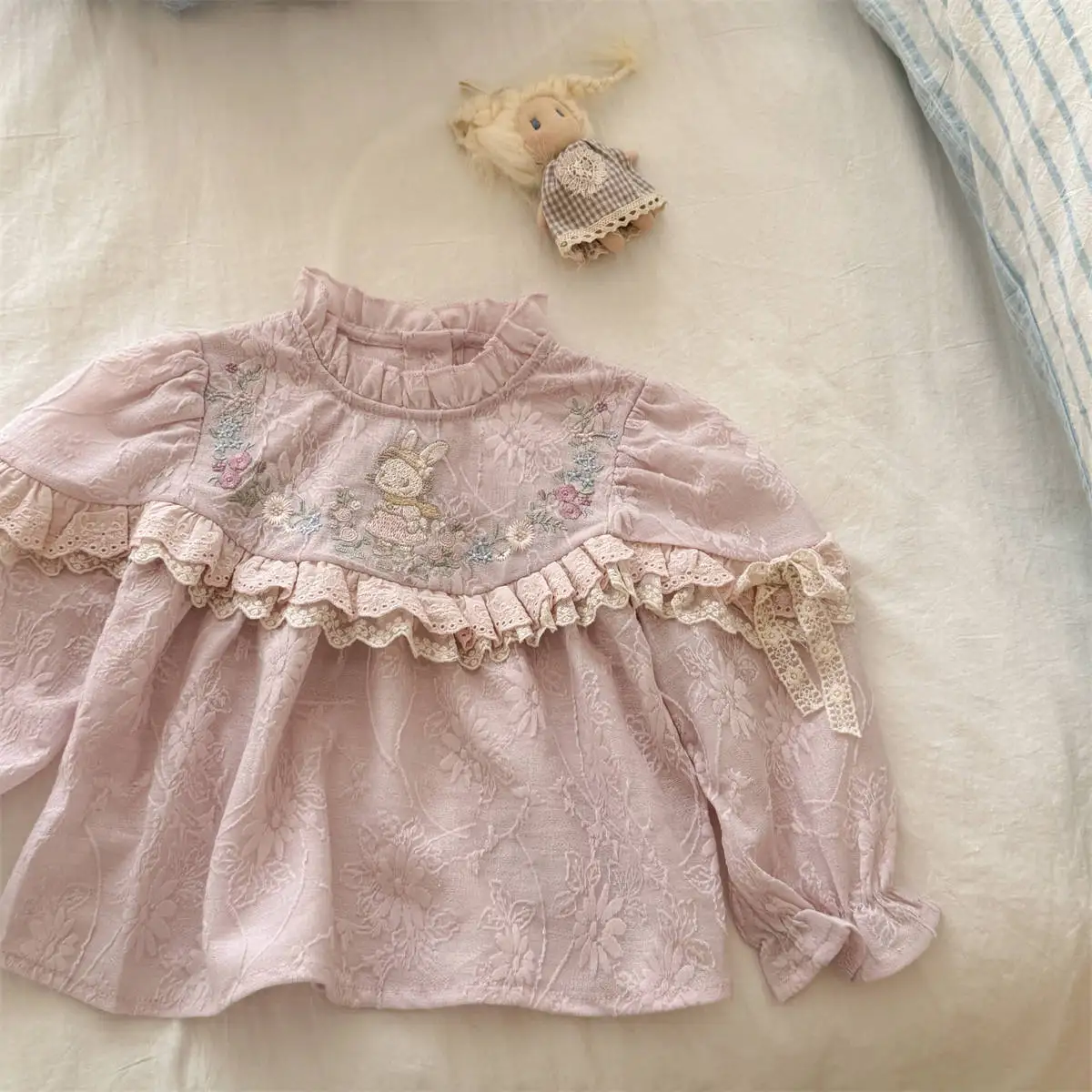 Girl Shirt 2026 Spring and Autumn New Children's Clothing Korean Style Girl Baby Sweet Lace Embroidery Broken Flower Doll Shirt - view 4