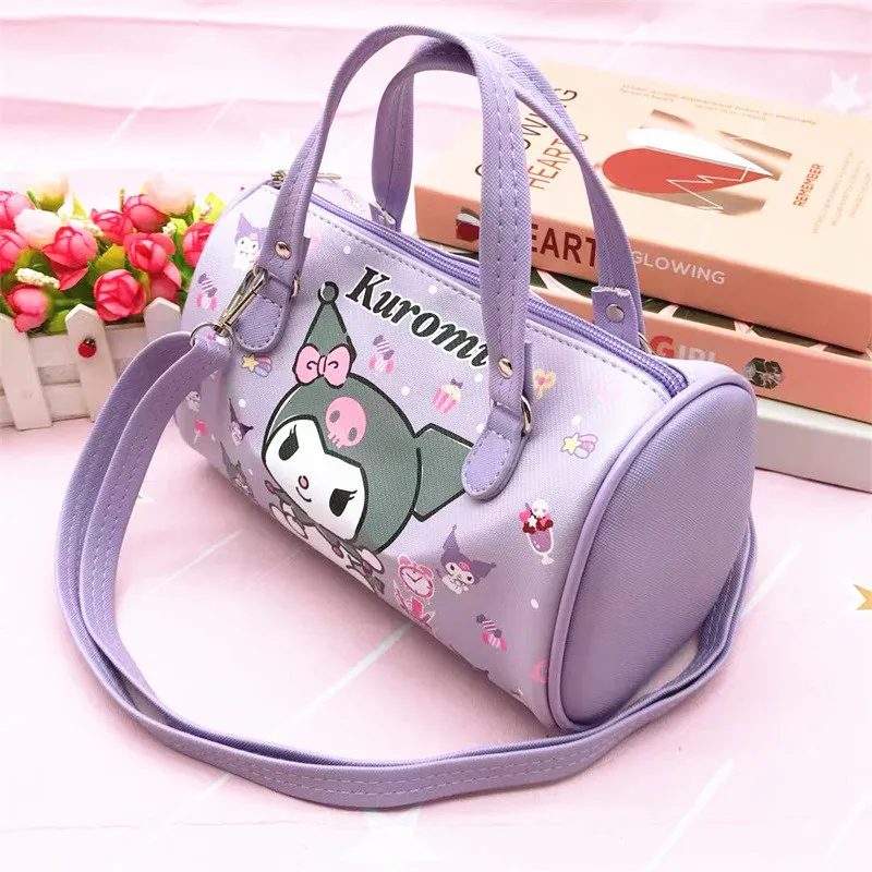 New Sanrio Cartoon Kurumi Handbag Cylinder Crossbody Bag Girl Portable Large Capacity Anime My Melody Cinnamoroll Storage Bag