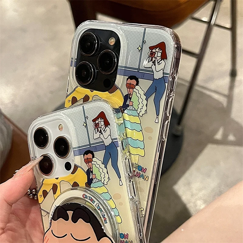 น่ารักการ์ตูนตลกคู่ Shin-Chan Magsafe Wireless Charge สําหรับ iPhone 13 14 15 16 PRO MAX การ์ตูน Shin-Chan ผู้ถือแม่เหล็ก ﻿