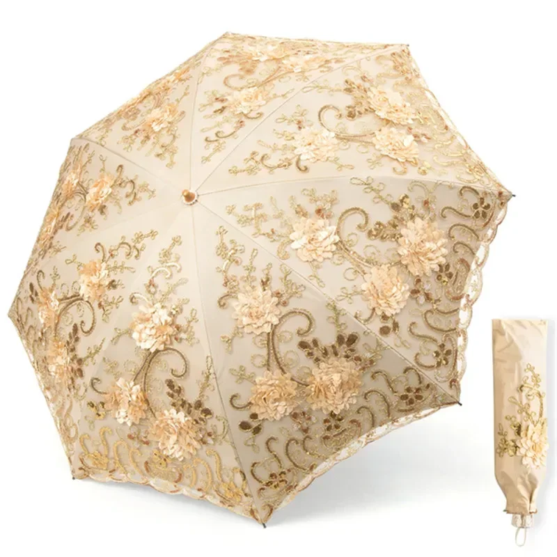 Umbrella female sun shade UV lace embroidery goddess Princess umbrella compact and portable umbrella dual-purpose