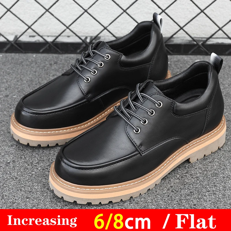 Sapatos de elevador de couro genuíno para homens, Sapatos crescentes em altura, Mocassins opcionais planos, Mocassins Elevador Casual, Masculino, 8cm, 6cm