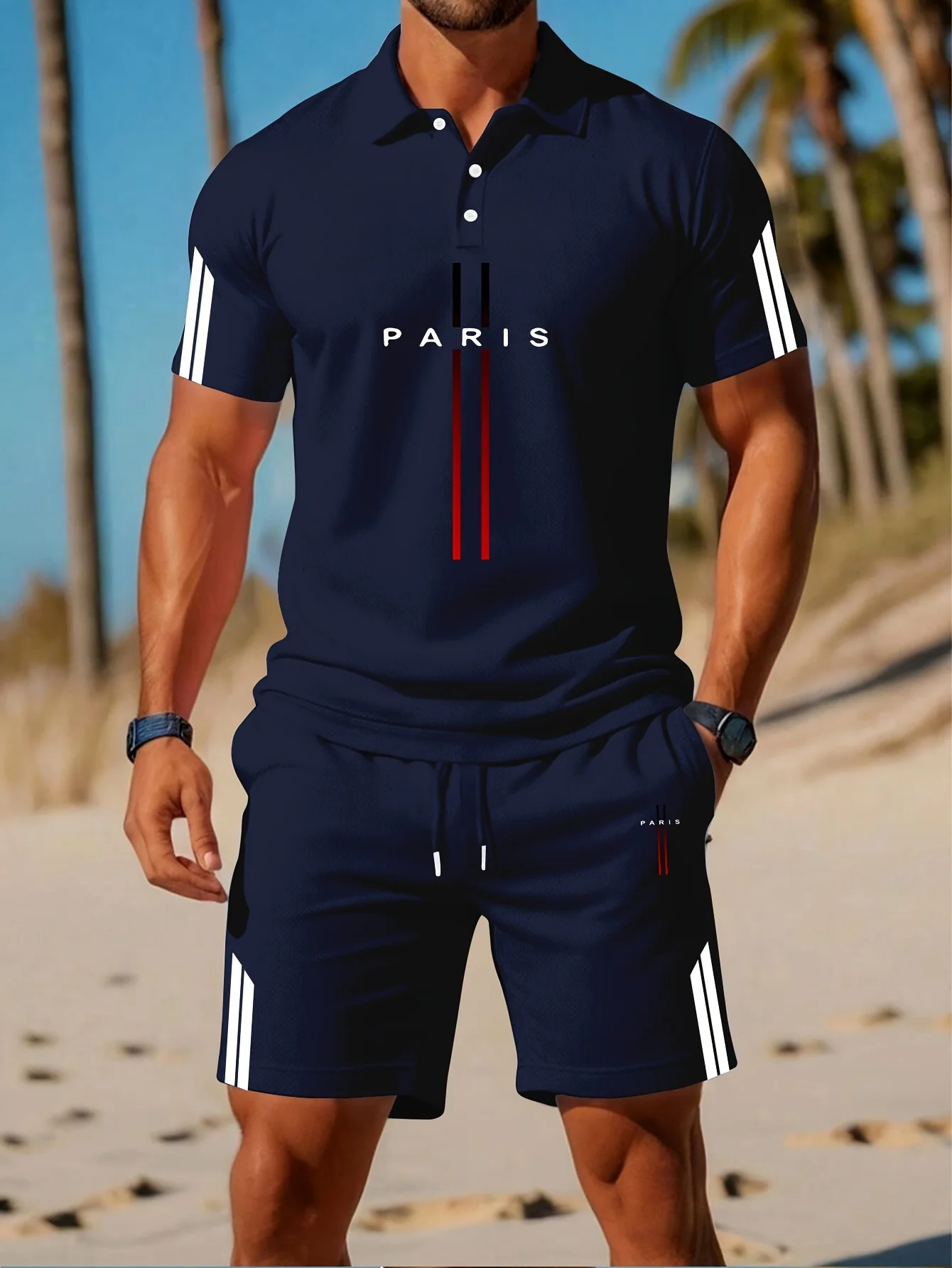 man 2 piece set Summer Paris suit men button polo shirt set Leisure men's suit fashion men clothing ventilate man matching sets - Image 4