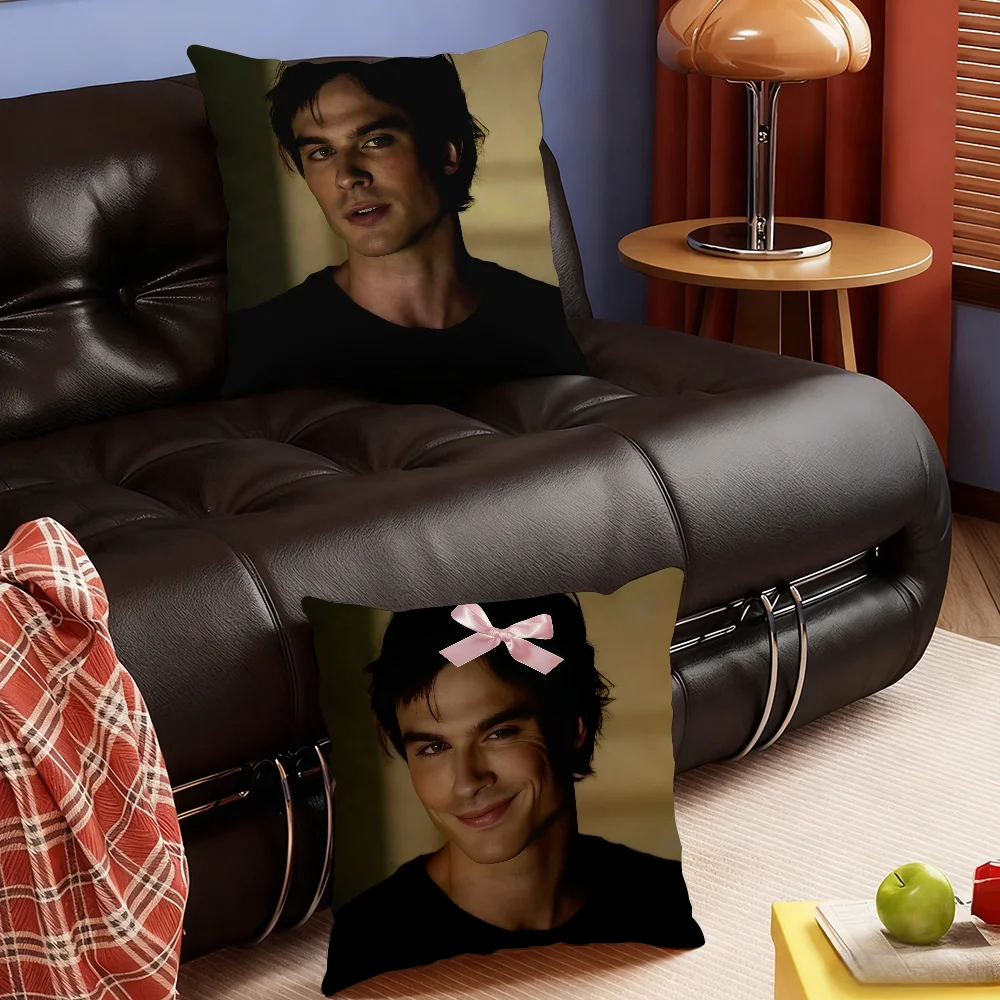 Cool Damon Salvatore TV cushion cover Soft Smooth Hidden Zipper Washable Decorative Couch Bedroom Office Housewarming Gift