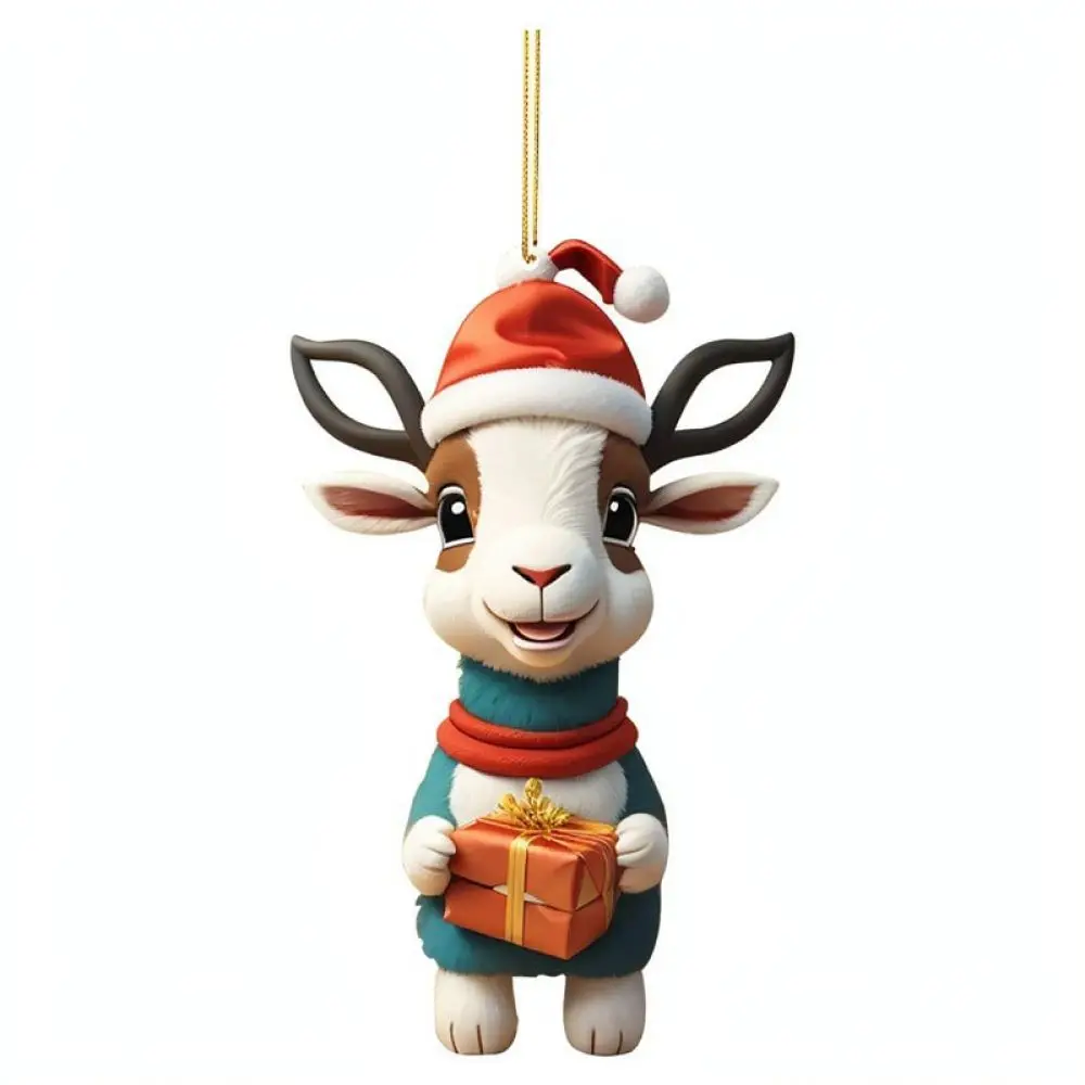 Cute Cartoon Goat Hanging Ornament Acrylic Pendant Car Rearview Mirror Decor Christmas Tree Festive Decoration Gift