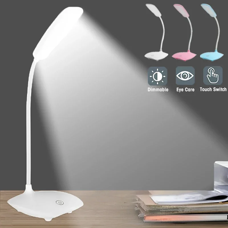 

LED Three-Speed Touch Dimming Reading Lamp USB Charging Plug-in White Warm Eye Protection Student Table Light Study Night Light