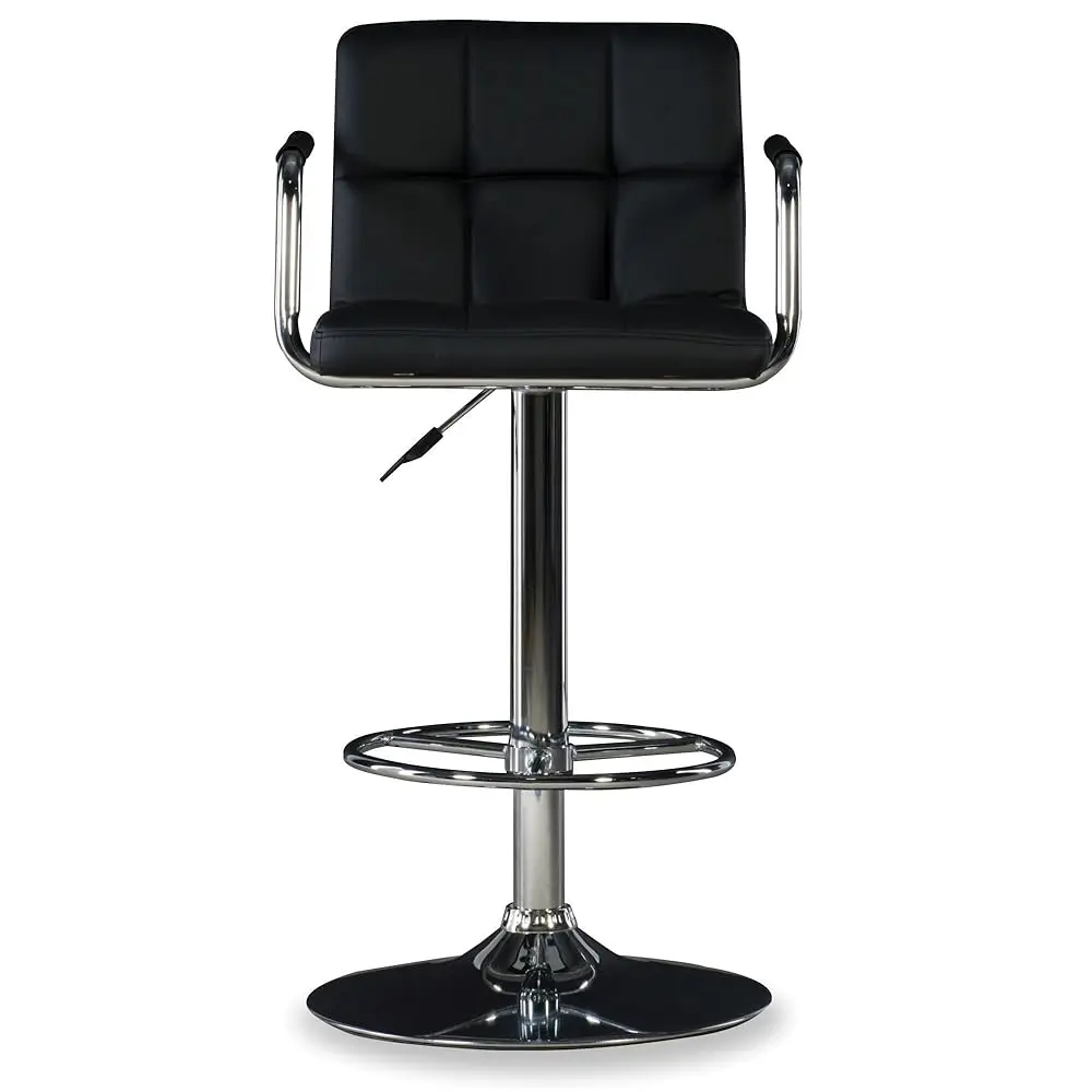 Bla And Chrome Frankie Quilted Swivel , Adjustable Arm Barstool