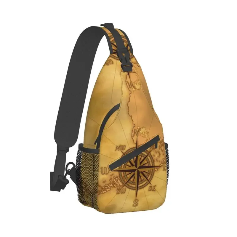 Casual Vintage Compass Rose Sling Bags for Traveling Men Nautical Sailing Sailor Chest Crossbody Backpack Shoulder Daypack