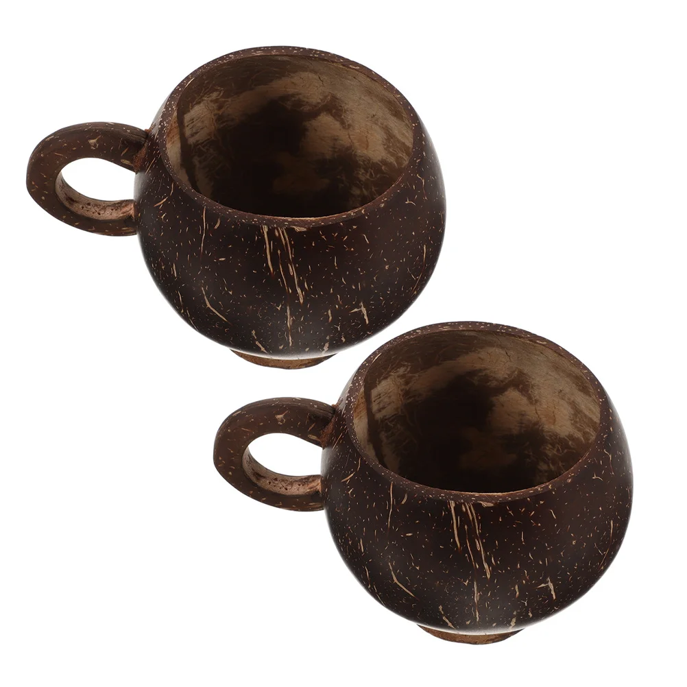 

2Pcs Natural Coconut Shell Cups Large Capacity Wooden Mugs Handle Multifunctional Tea Coffee Juice Milk Mug Home Office Outdoor