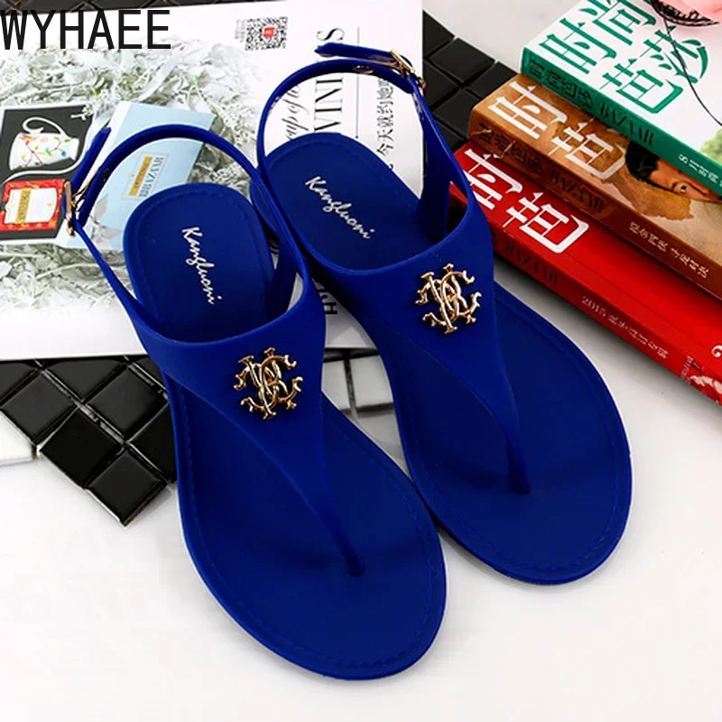 2023 New Summer Women\'s Sandals Fashion Open Toe Jelly Flip Flops Non-slip Buckle Flat Sandals All-match Women\'s Sandals