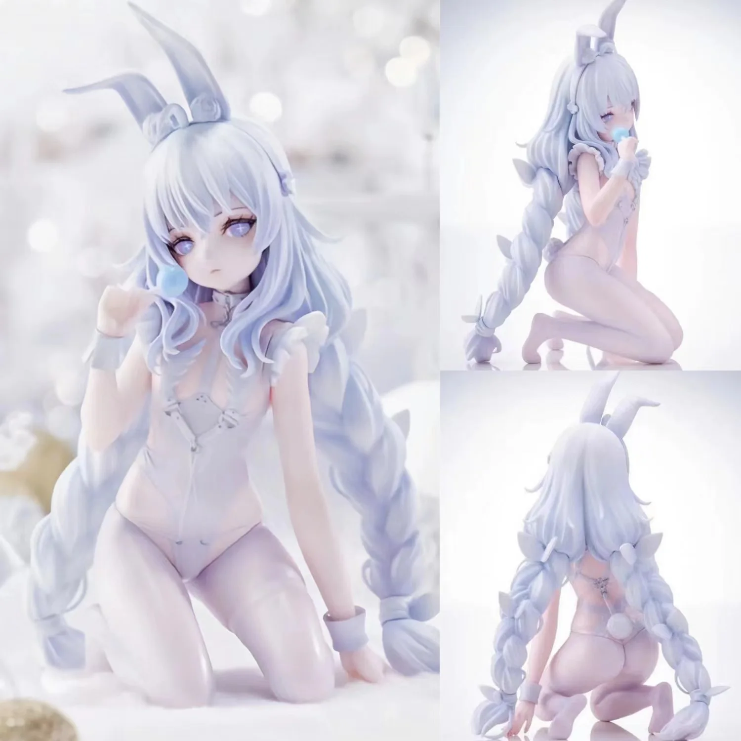 15CM Game Anime Azur Lane MNF Le Malin white rabbit Q version kawaii Kneeling posture Figure PVC Model Toys Doll Ornaments Gifts