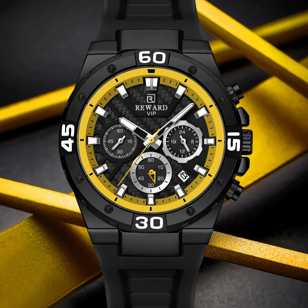 

REWARD 83965 Fashion Men's Watch Quartz Casual Silicone Strap Automatic Date Waterproof Night Light Chronograph Watches for Man