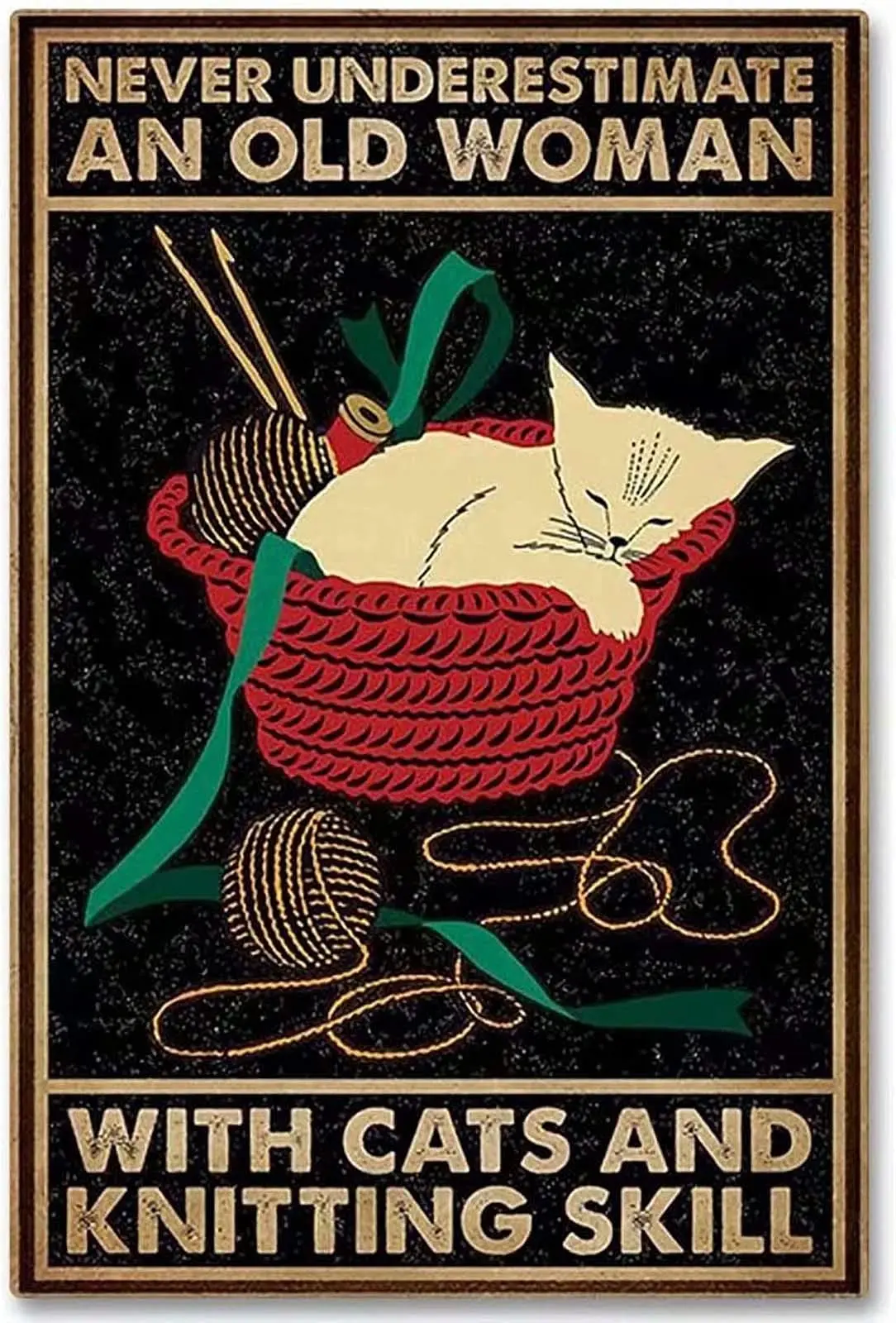 Retro Metal Tin Sign Wall Decor - with Cats Knitting - Funny Vintage Tin Sign Wall Plaque Poster for Cafe Bar Restaurant Superma