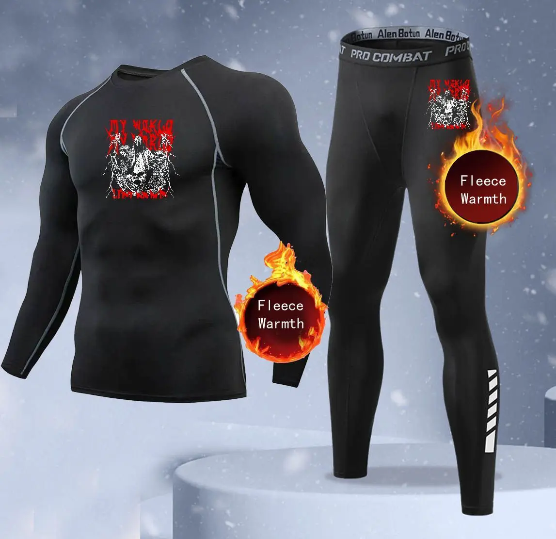 New 2-pieces Winter Warm Men Underwear Set Fleece Thermal Undershirts Long Johns Compression Tights Fitness Sports Tracksuit Set