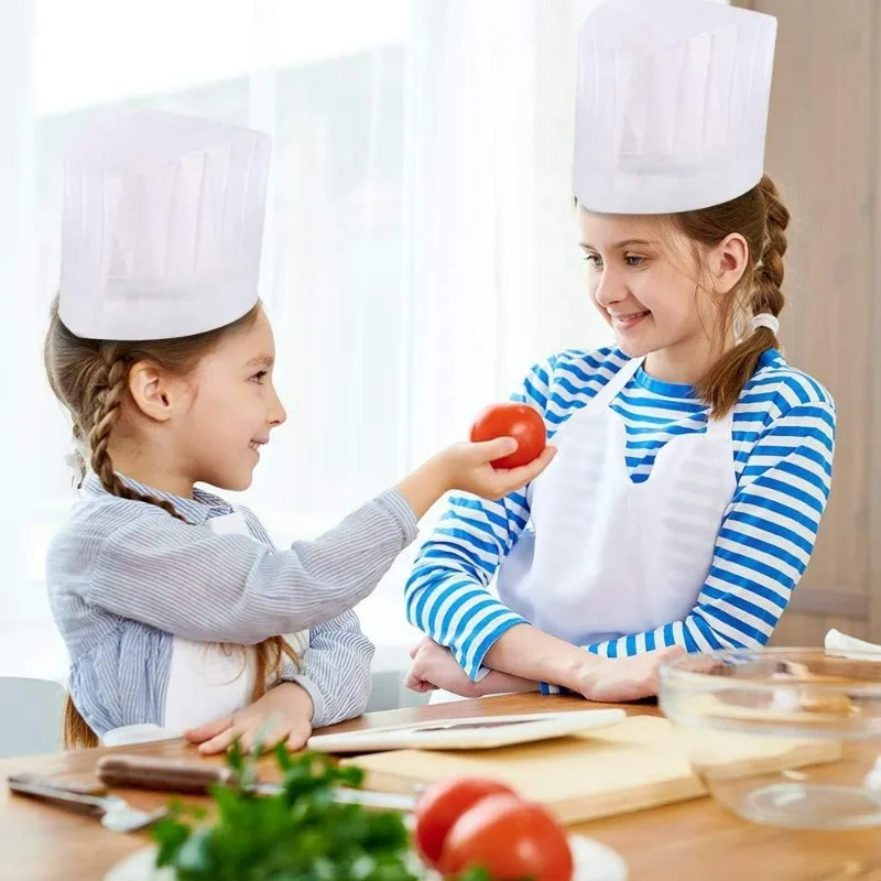 20pcs Disposable Chef Hat Thickened Non-woven Bar Pattern Cloth Texture Kitchen Work Cap High Middle Low Styles Available