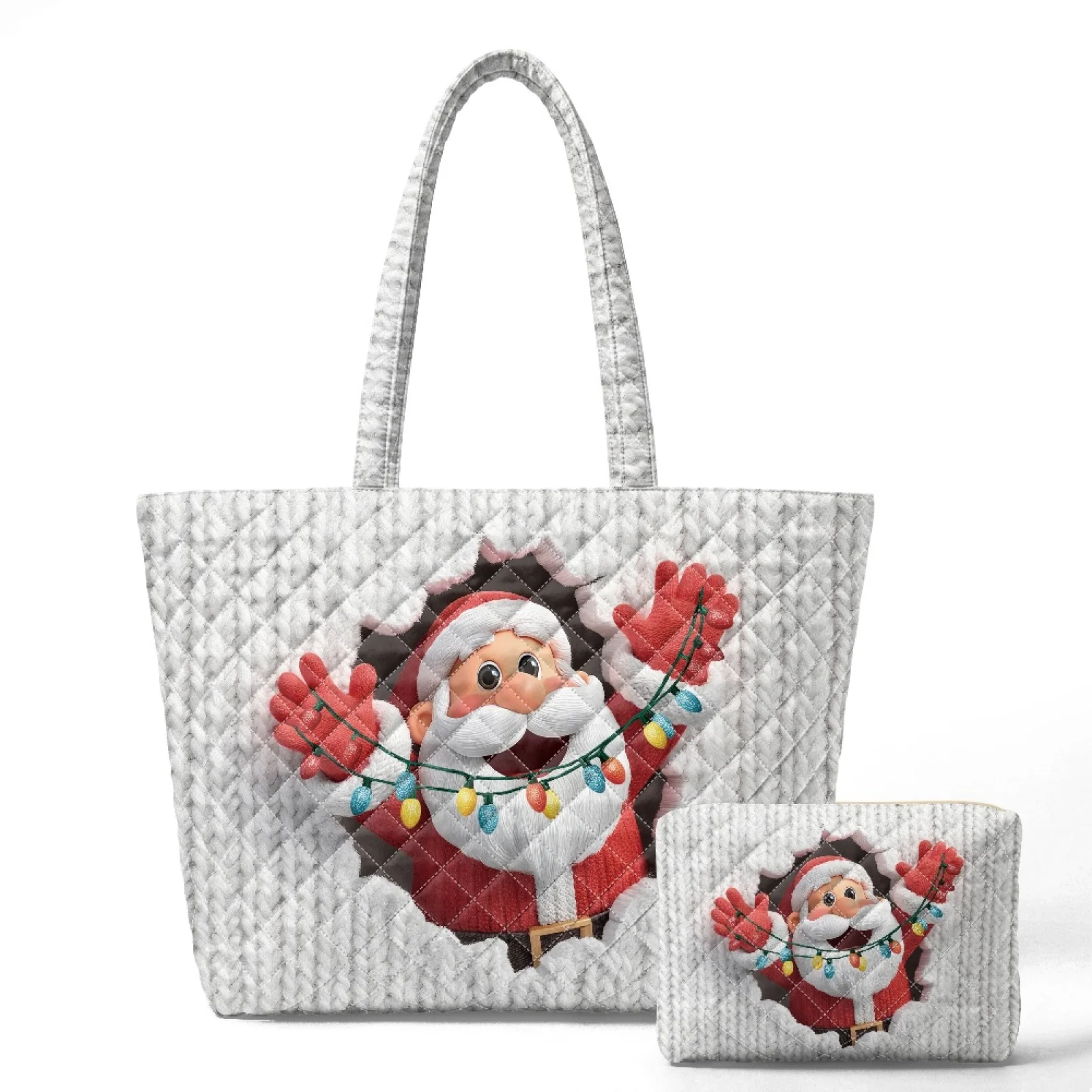 Coloranimal Santa Claus 2 Pcs Quilted Tote Bags Handbags for Everyday Use Casual for