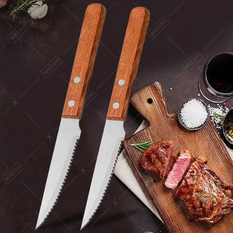 

Нож из нержавеющей стали для стейка, профессиональный Клинок для барбекю, резки фруктов, овощей, мяса, с деревянной ручкой