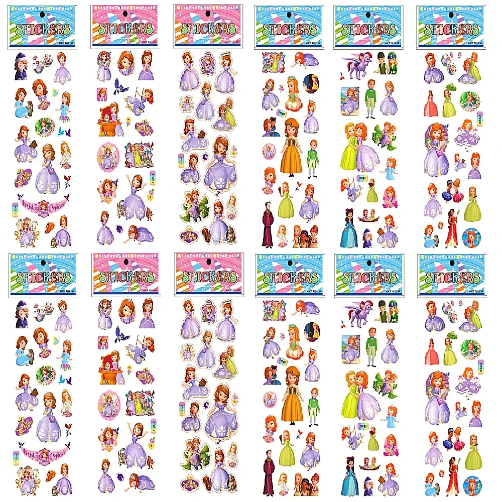 Disney Frozen random 12pcs 3D Puffy Bulk Stickers Sophia Mickey Minnie Princess Kid Cartoon Waterproof PVC Toy puzzle Sticker