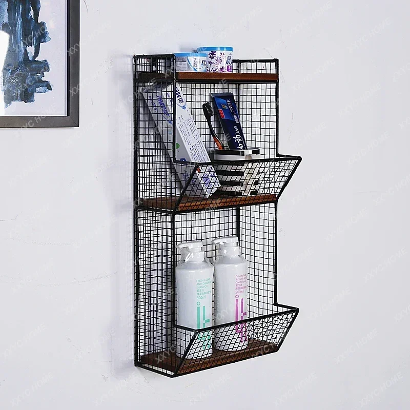 Punching-free Storage Rack Iron Wall Storage Rack Good Air Permeability Solid Wood Wall Hanging Kitchen Bathroom Rack Wall Shelf
