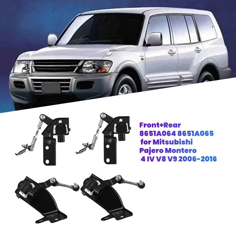 4Pcs/Set Front 8651A064+Rear 8651A065 Headlight Leve Bracket Body Height Sensor For Mitsubishi Pajero Montero 4 IV V8 V9