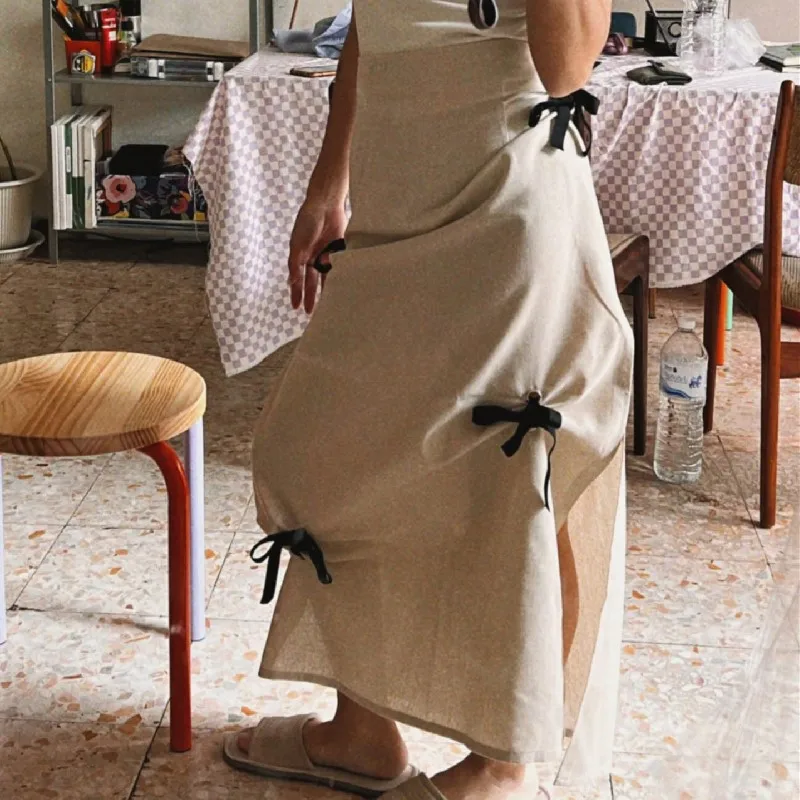 DSMTRC Female Solid Elegant Street Falda Midi Mujer Women Autumn Casual High Waist Skirts Bow Sweet Style Long Skirt Fashion