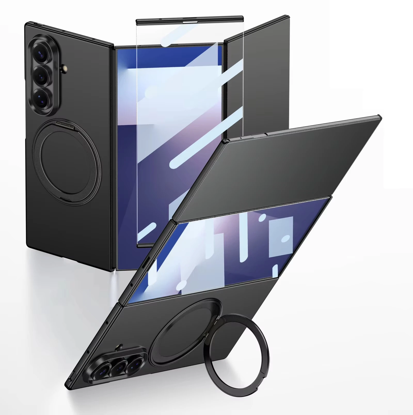 

360 Ring Holder Magnetic Case For Samsung Galaxy Z TriFold Trible Fold Matte PC Glass Protector Phone Cover