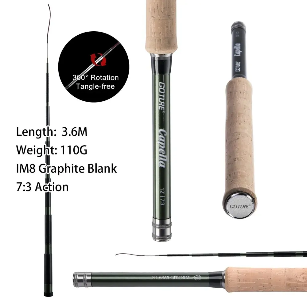 Goture Fly Fishing Rod Combo Tenkara 12FT Classical Portable Ultralight IM8 Carbon Fiber Trout Rod Pod Line Lure Fly Fishing Set