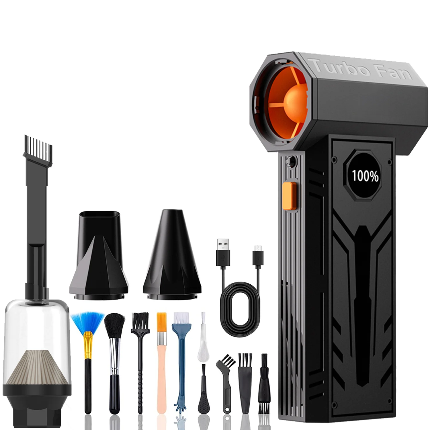 

Portable Compressed Air Dust Blower 900,000 RPM Rechargeable Electric Blower 100-Speed Adjustment Includes Vacuum Kit