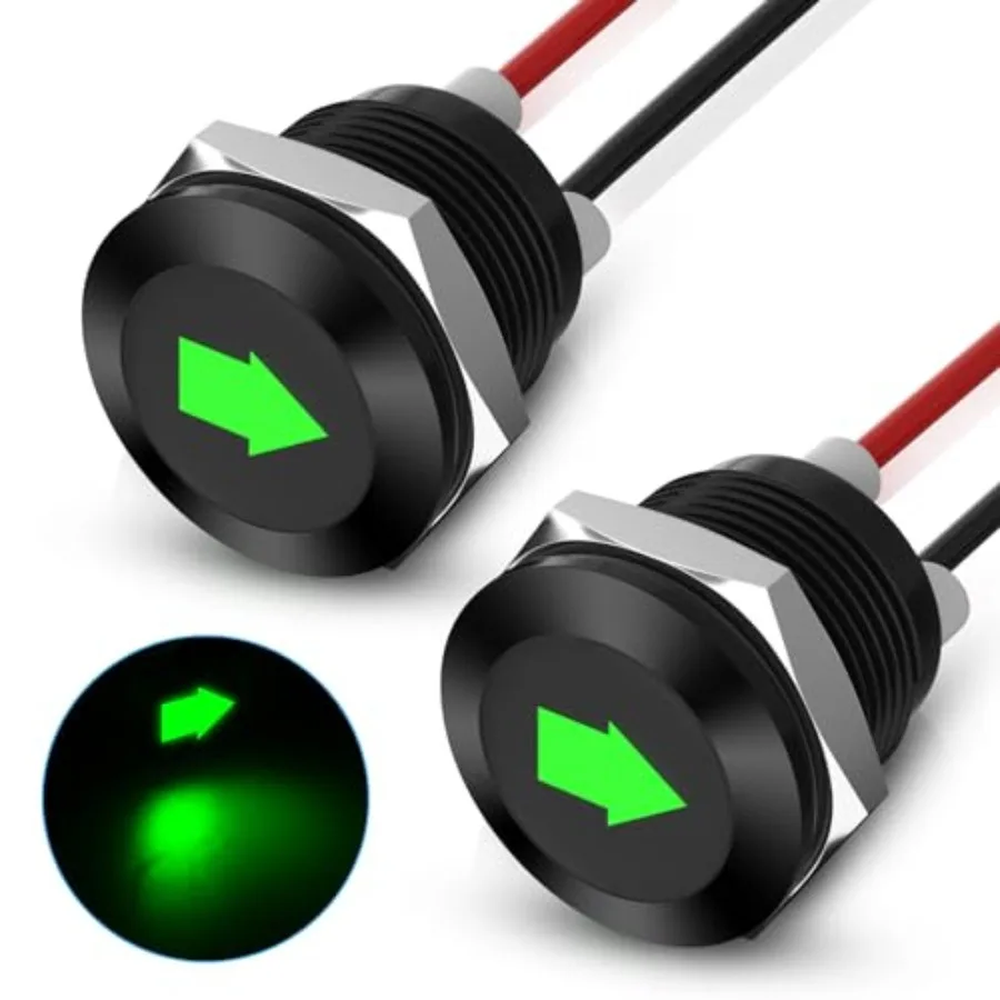 

2PCS 12V LED Indicator Light, Waterproof 1/2" Panel Cutout Left/Right Signal Lamp with 310MM 26AWG Wires for Car Trucks