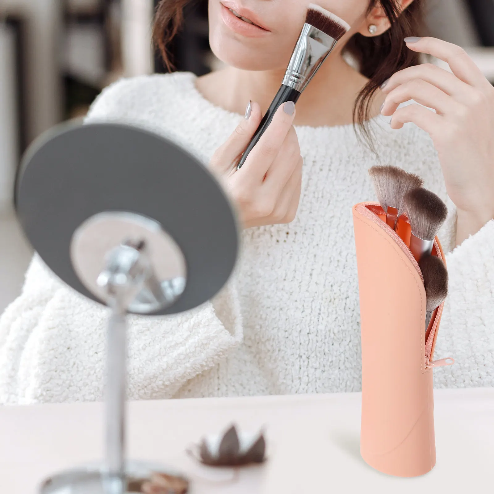 부드러운 실리콘 메이크업 브러쉬 정리 가방, 세로형 수납, 브러쉬, 펜, 아이라이너 보관 가능, 변형 방지, 여행 필수품