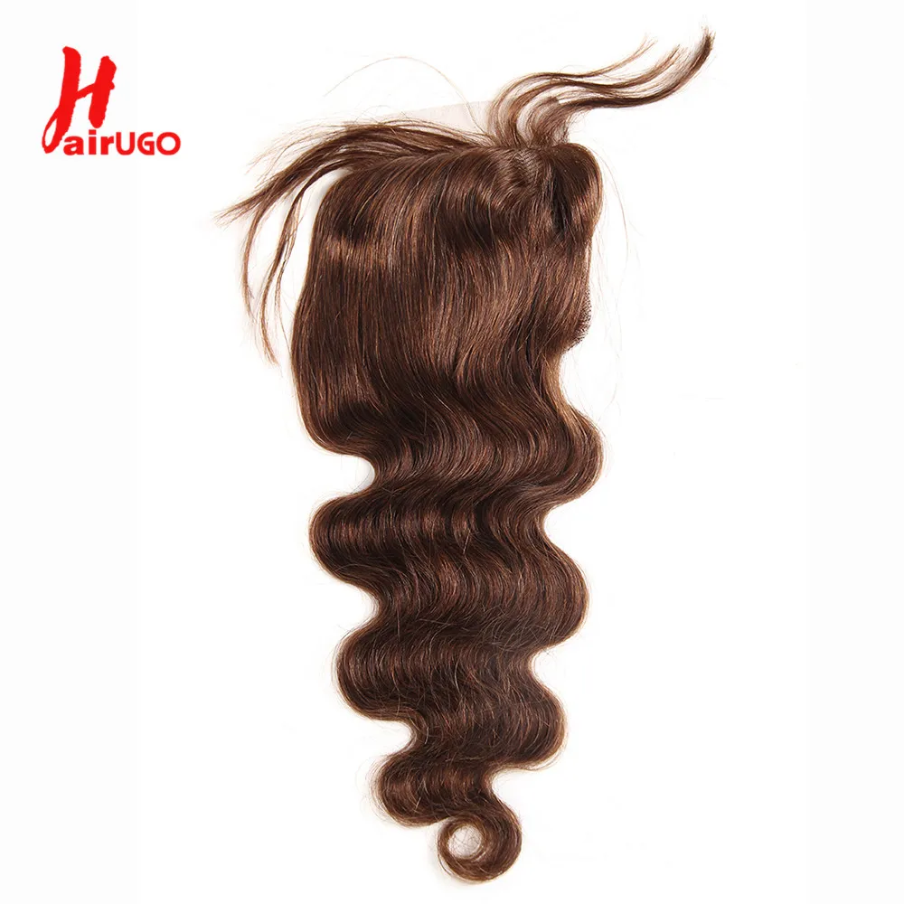 HairUGo #4 Brown 4x4 Lace Closure Remy Brazilian Human Hair Chocolate #2 Body Wave Closure With Baby Hair Hand Tied Transparent