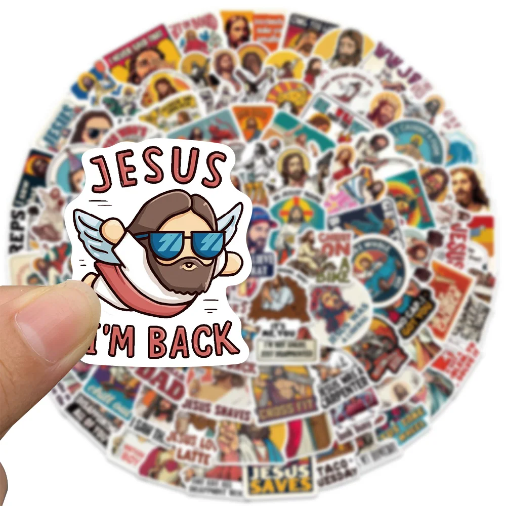 100 Pcs Funny Jesus Decorative Sticker Pack Vintage Faith Decals Mixed Pattern Stickers For Laptop Suitcase Skate Set