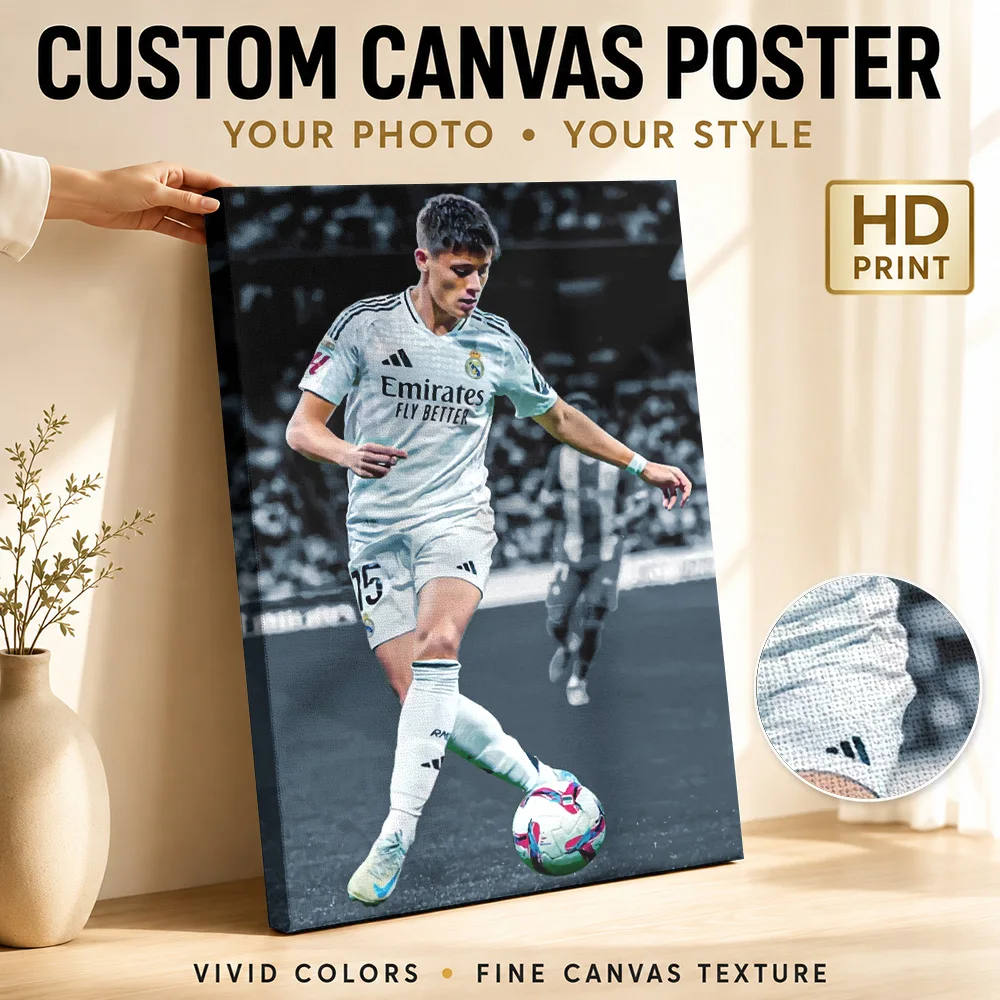 Arda Guler Soccer Action Canvas Poster Dynamic Style Canvas Wall Art With Customized Photo For Home Gym Ideal Supporter Gift