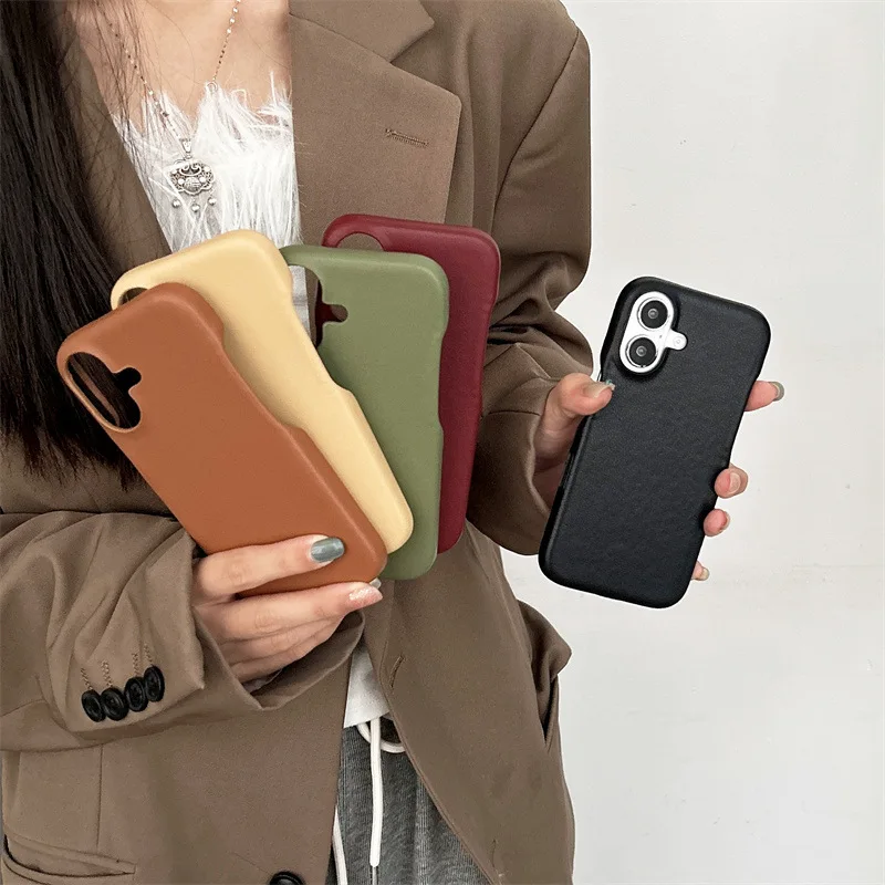 Cyd Capa de telefone de couro de cor sólida simples para iPhone 16/15 Pro Max/15/14/13 - Capa de casal estilo nicho, capa protetora fina