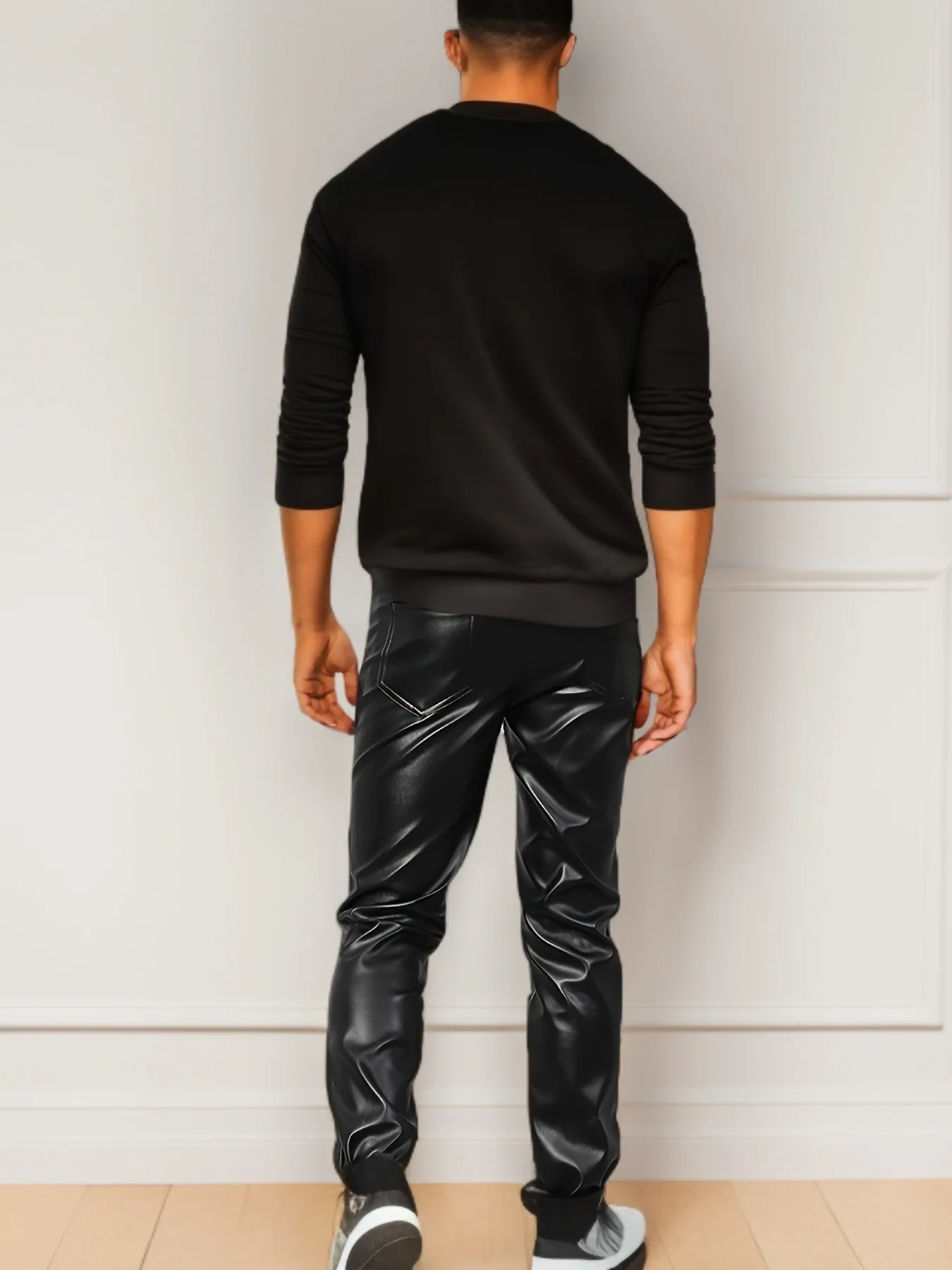 Spring and Autumn/Winter Youth Flocking Elastic Slim Fit and Hip Lifting Fashion Dance Performance Bar Black Leather Pants