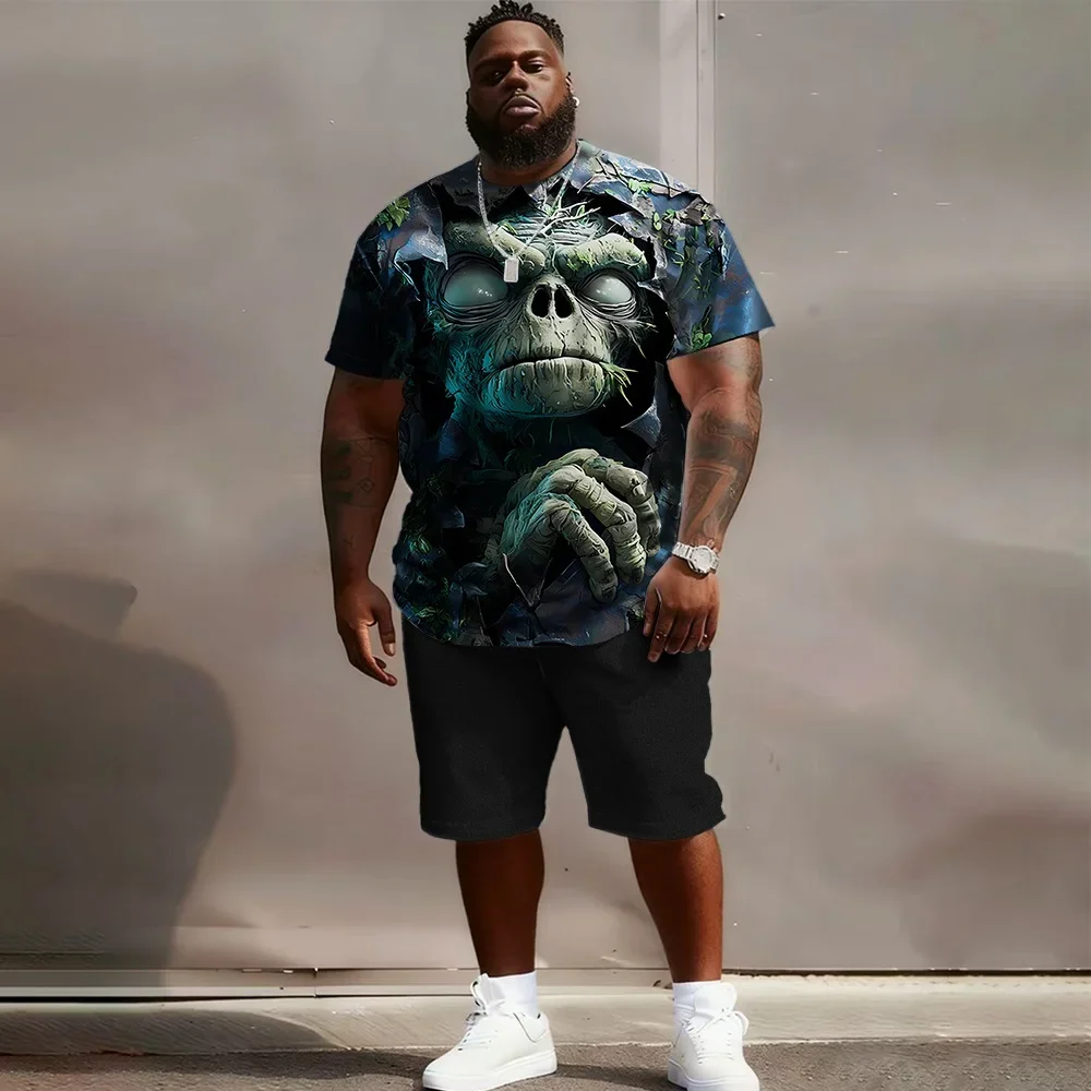 

Halloween Men's Optical Illusion 3D Skull Zombies Print T-Shirts Sets Street Men Women Short Sleeve Set Horror Party Boy Clothes