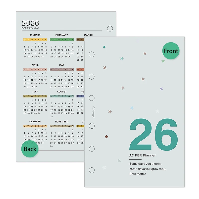 Fromthenon 6 Holes A5 A6 A7 M5 Loose-leaf Notebook Planner Journal 2026 Calendar Card Accessories Office Stationery Supplies