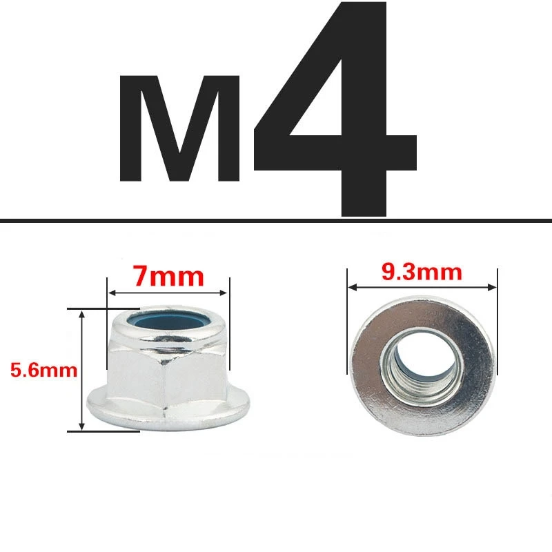 20/10/2Pcs M3 M4 M5 M6 M8 M10 M12 Carbon Steel Hex Flange Nylon Insert Lock Nut Self-locking Nylock Locknut Flange Face Gasket