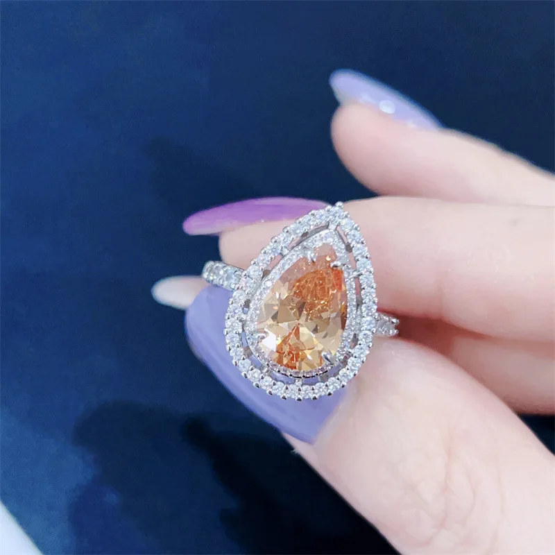 مجموعة مجوهرات رائعة للنساء من الزركونيا الصفراء على شكل قطرة الماء وأقراط وخاتم - هدية عصرية فاخرة