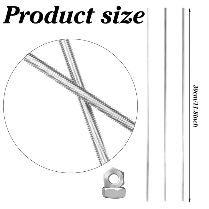ABGR-45 قطعة مجموعات قضيب ملولب 8/32 بوصة الفضة تشمل 15 قطعة M4 قضيب ربط مع 15 قطعة صواميل سداسية معدنية و15 قطعة حبة