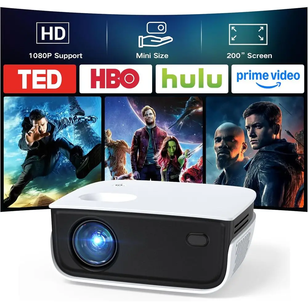 

Portable Outdoor Movie Projector, 1080P HD, 200 Display, Compatible with TV Stick, PS5, HDMI, USB for Home, Gaming, Outdoor Ente