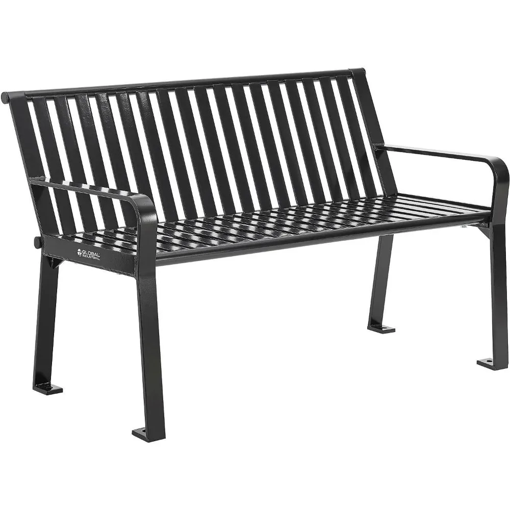 

4 ft. Outdoor Park Bench with Back, Vertical Steel Slat Construction, 600 lbs Capacity, Black, Unassembled, Heavy Duty Commerci