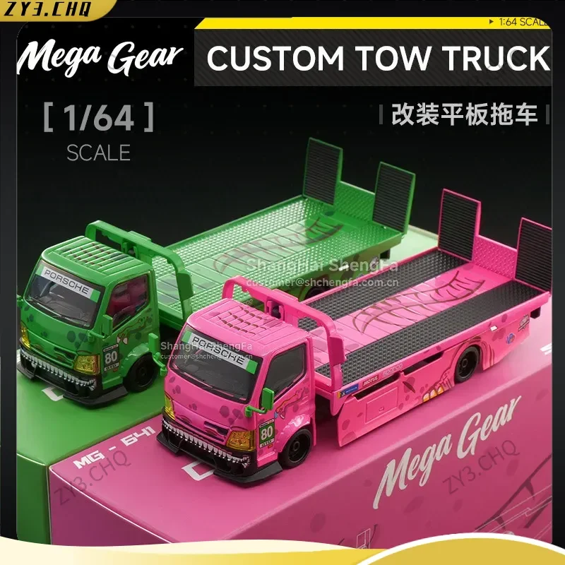

Mega Gear 1:64 Full Drop Flatbed Transport Trailer Modified Pink Dinosaur Livery Alloy Diecast Model Car for Collection