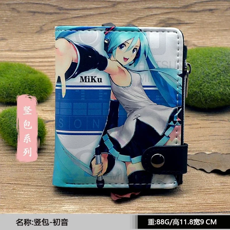 Hatsune Miku กระเป๋าสตางค์แฟชั่น PU หนัง ID ผู้ถือบัตรผู้หญิงการ์ตูนสั้นกระเป๋าสตางค์กระเป๋านักเรียนสาวกระเป๋าสตางค์ซิปกระเป๋า