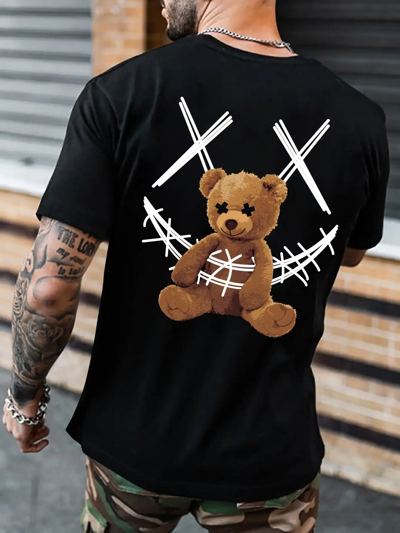 Teddy Bear Happy Face Creative Print Mens T-Shirts Oversize Trend Hip Hop Cotton Tee Clothing Breathable O-Neck Man Short Sleeve