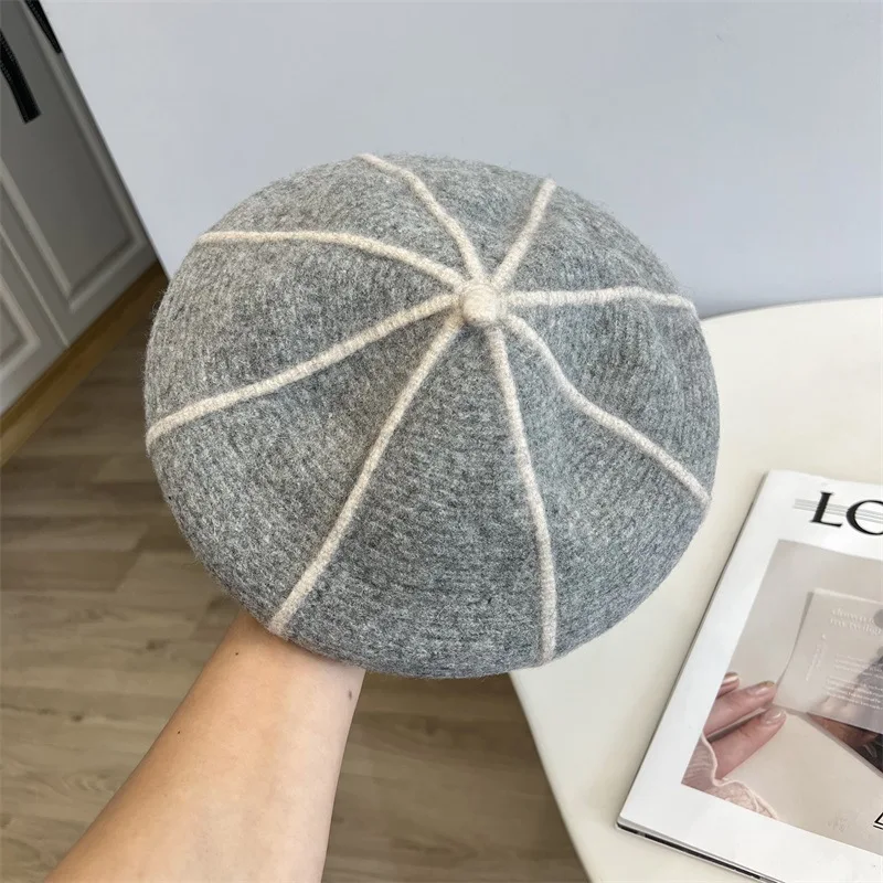 Neue Herbst Winter Baskenmütze Hut Für Frauen Achteckige Kappe Designer Top Qualität Wolle Weiche Warme Gestreiften Beste Abgestimmt Künstler Hut Geschenk – Detail 16