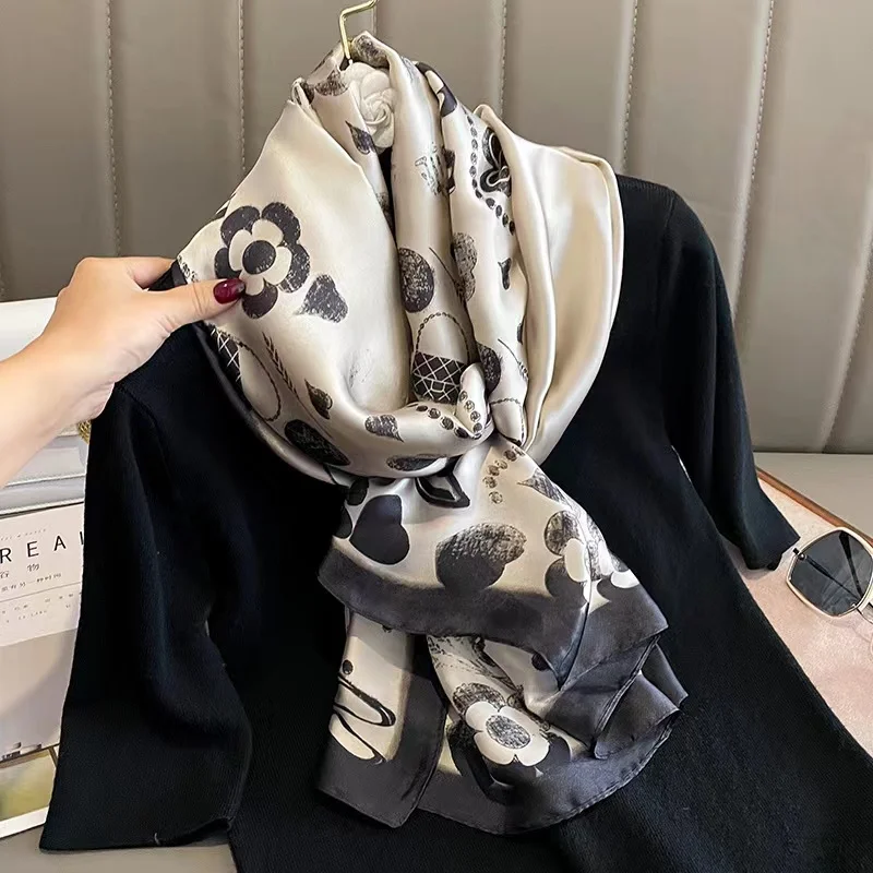 180*90cm Luxury Brand Women Summer Silk Scarves Shawl Lady Wrap Soft Female Europe Designer Beach Bandanna foulard muffler pareo