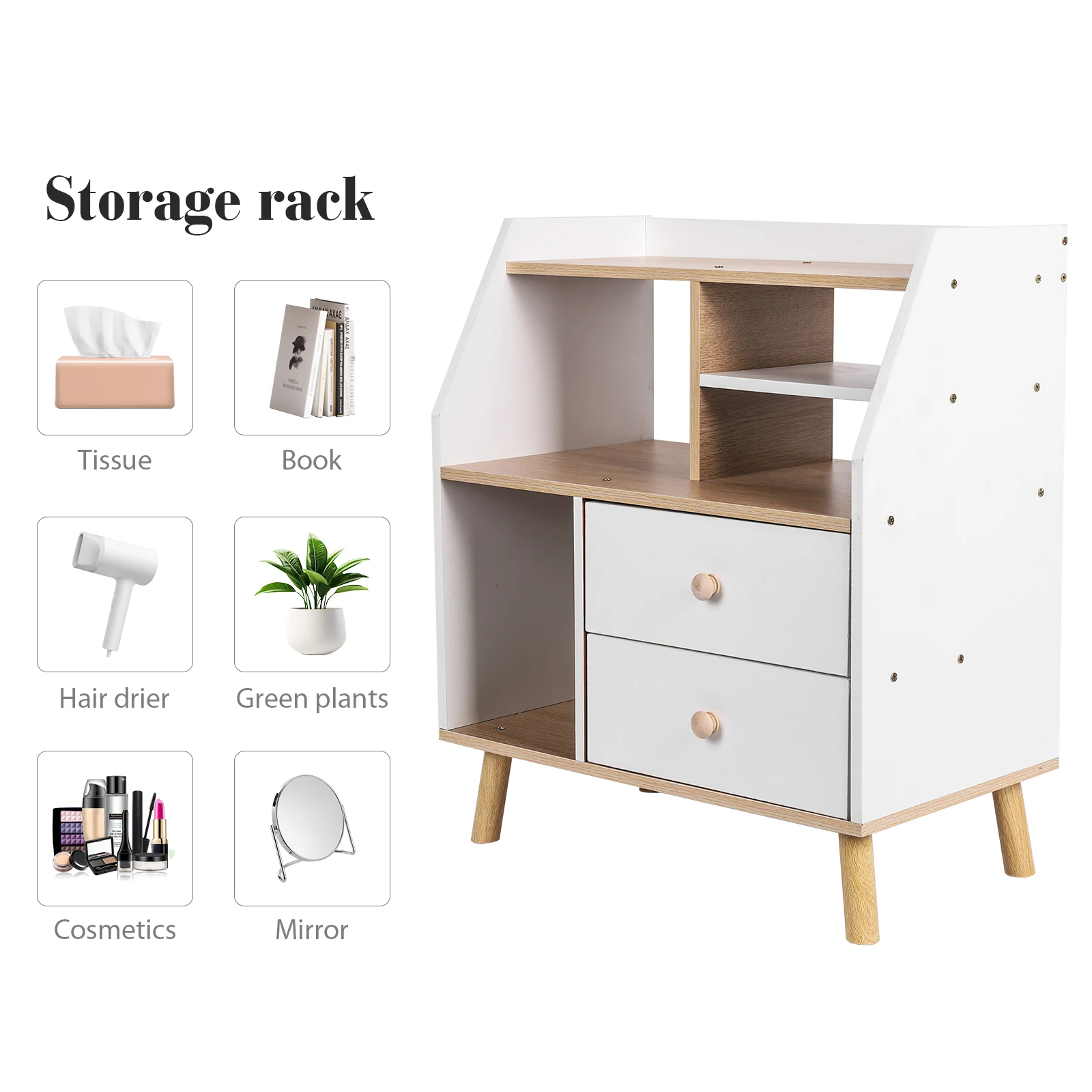 

Wooden Modern Bedside Table with 2 Drawers Bedroom Bedside Cabinet Simple Bedside Storage Locker for Living Room Office